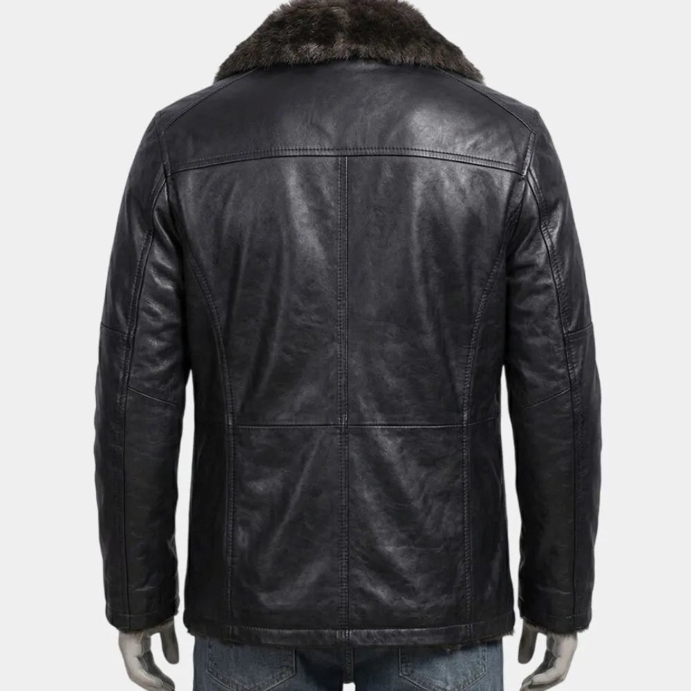 Mens Shearling Black Sheepskin Leather Jacket