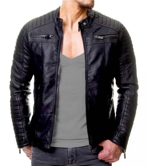 Men's Casual Black Leather Jacket