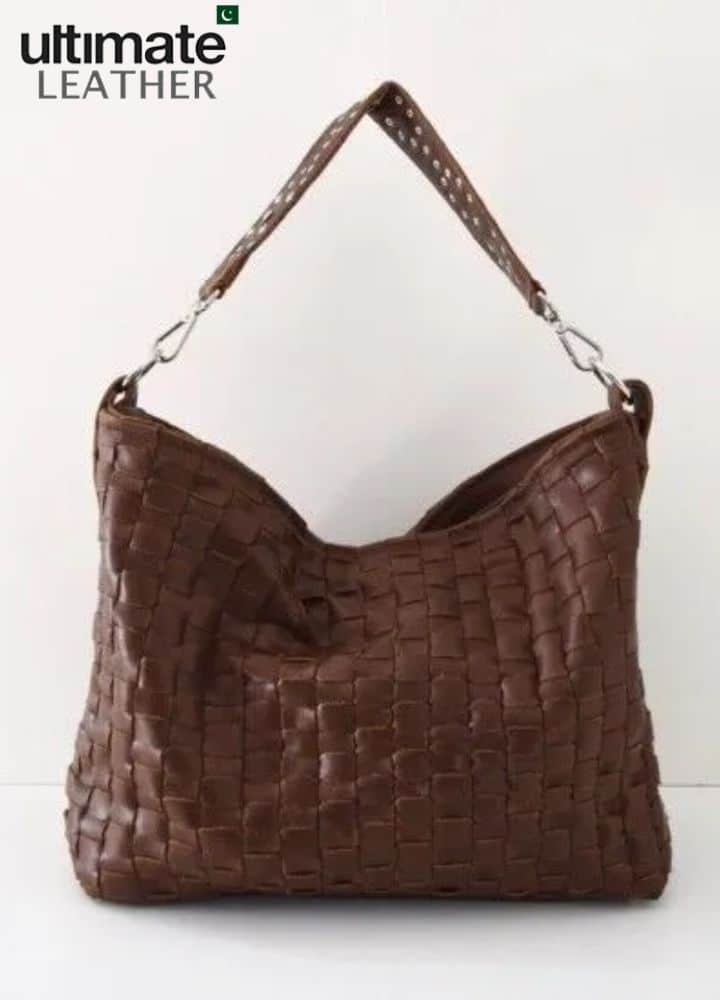 Women's Woven Crossbody Studded Leather Bag