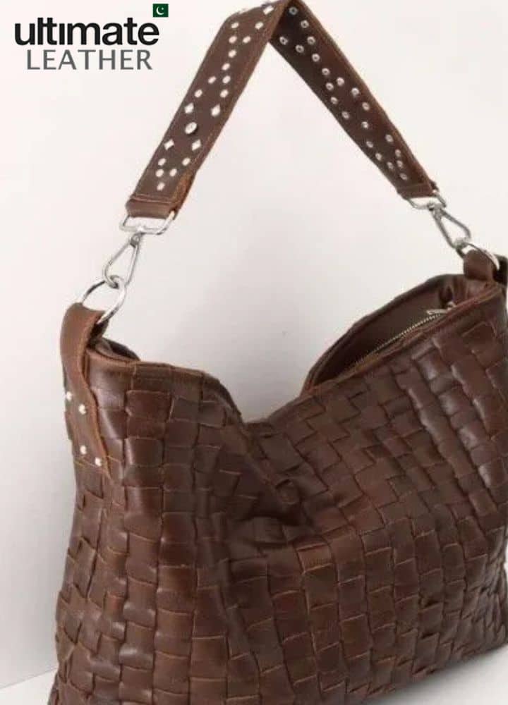 Women's Woven Crossbody Studded Leather Bag