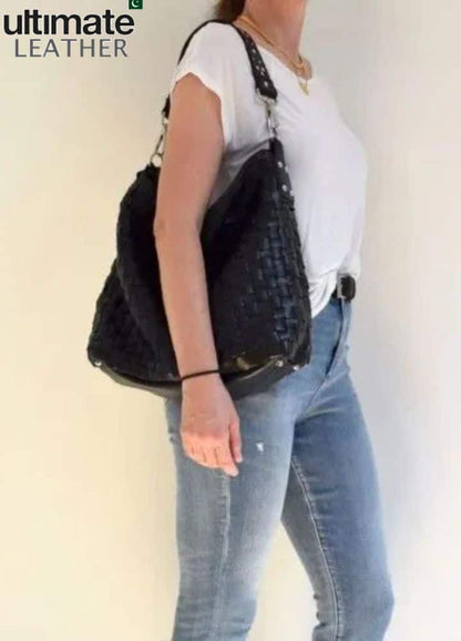 Women's Woven Crossbody Studded Leather Bag