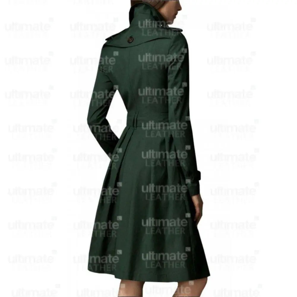 Women's Double Breasted Green Cotton Trench Coat