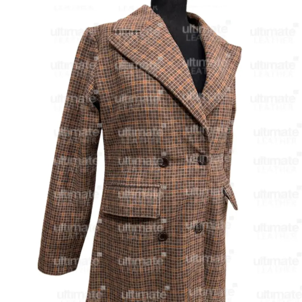 Women's Royal Plaid Double-Breasted Trench Coat