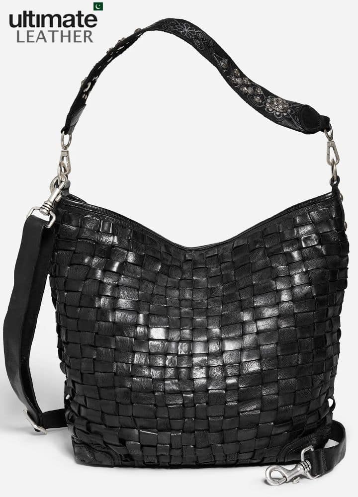 Women's Woven Crossbody Studded Leather Bag