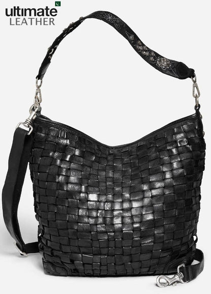 Women's Woven Crossbody Studded Leather Bag