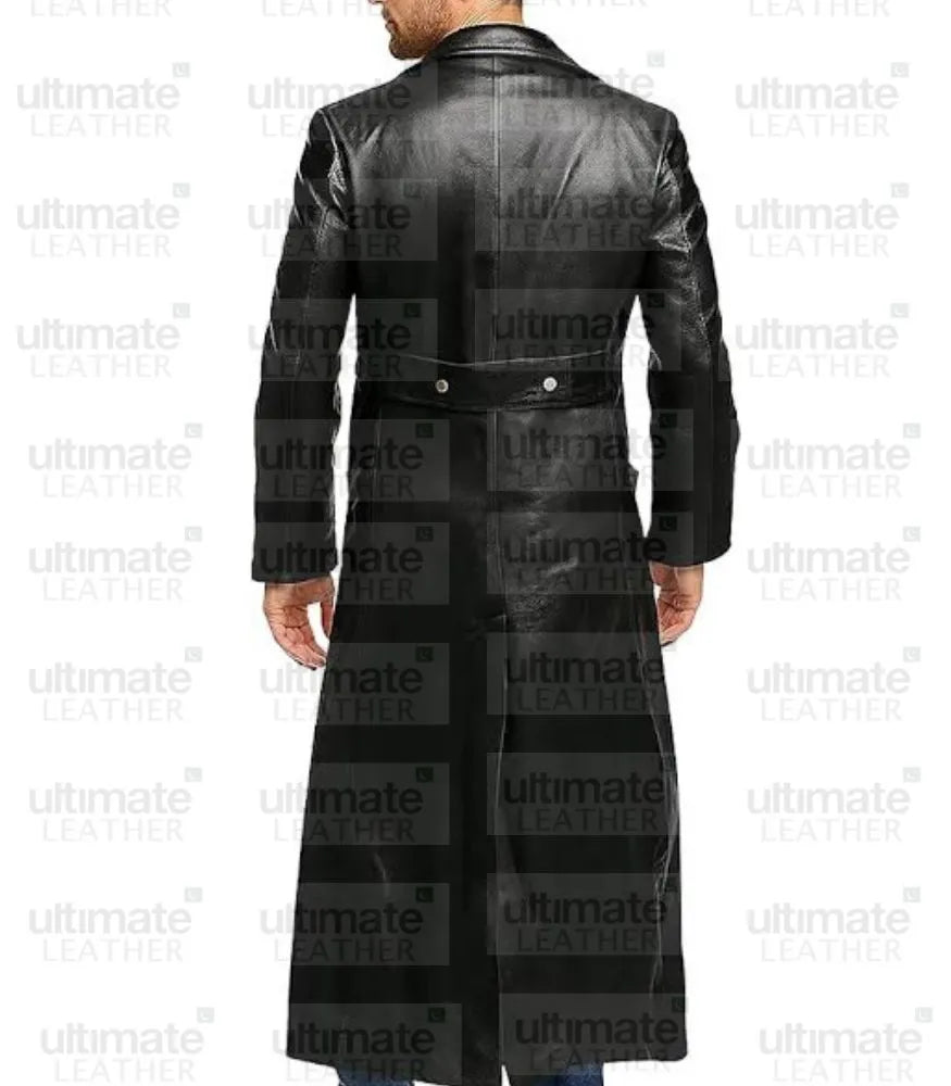 Men's German Classic Officer Military Uniform Black Trench Coat