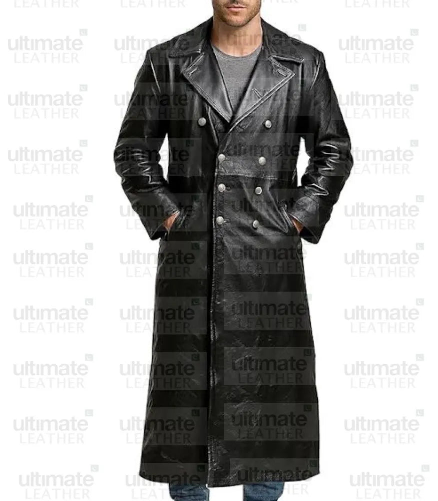 Men's German Classic Officer Military Uniform Black Trench Coat