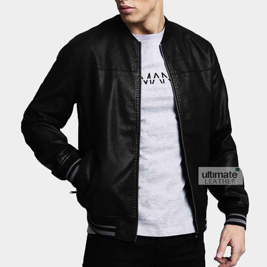 Get Mens Casual Leather Jacket Rib Knit Jacket Ultimate Leather