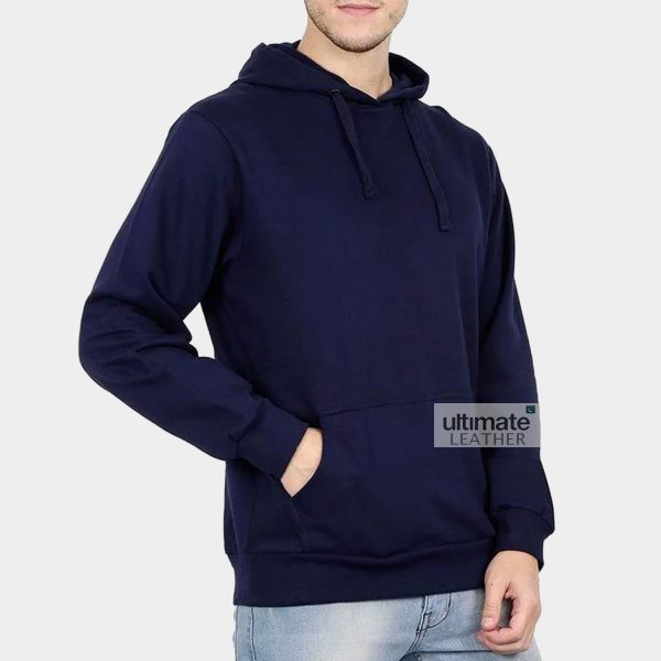 Men's Navy Blue Fleece Hoodie - Image 2
