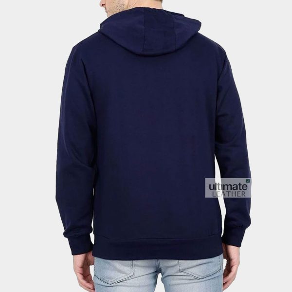 Men's Navy Blue Fleece Hoodie - Image 3