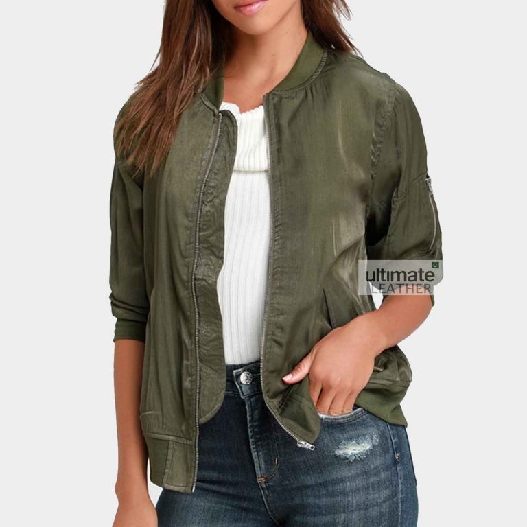 Get Ladies Green Satin Jacket Womens Bomber Jacket