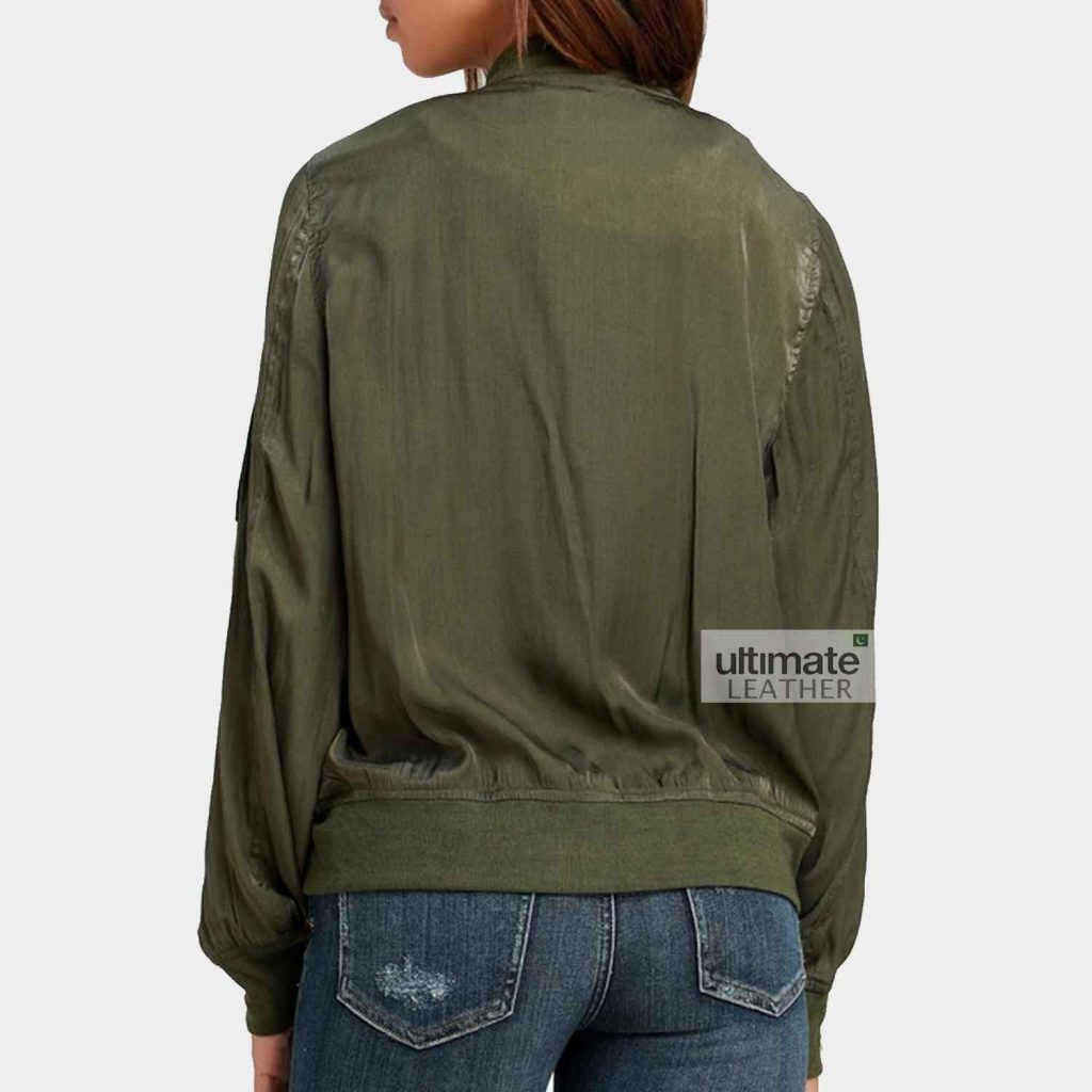 Get Ladies Green Satin Jacket Womens Bomber Jacket