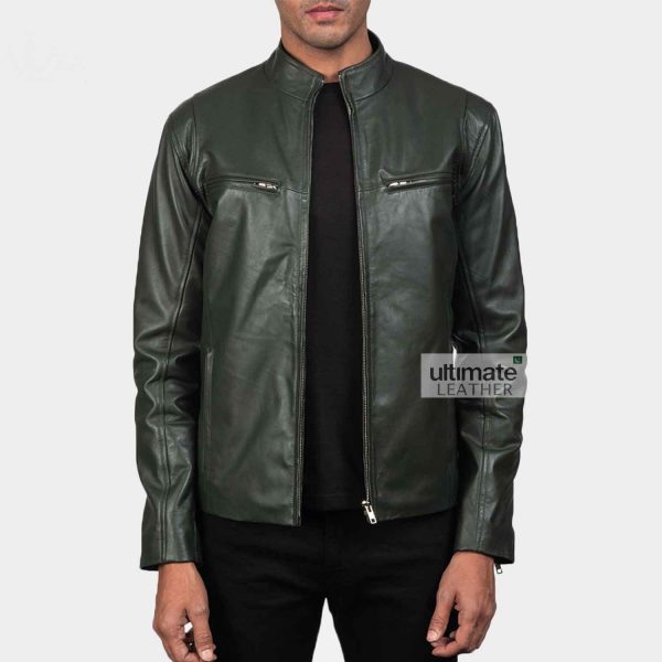 Men's Casual Dark Green Leather Jacket