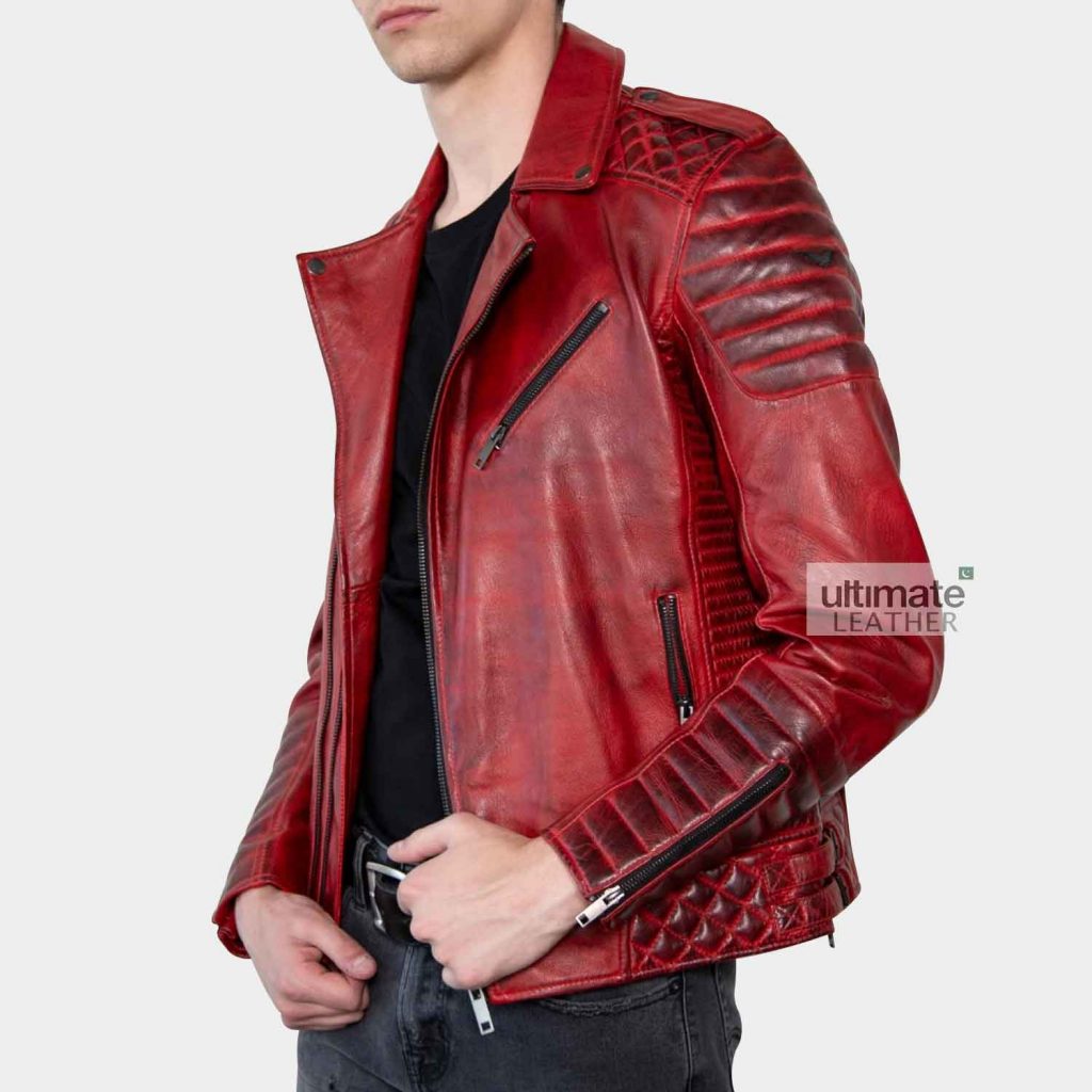 Get Mens Red Biker Jacket Blood Red Leather Jacket