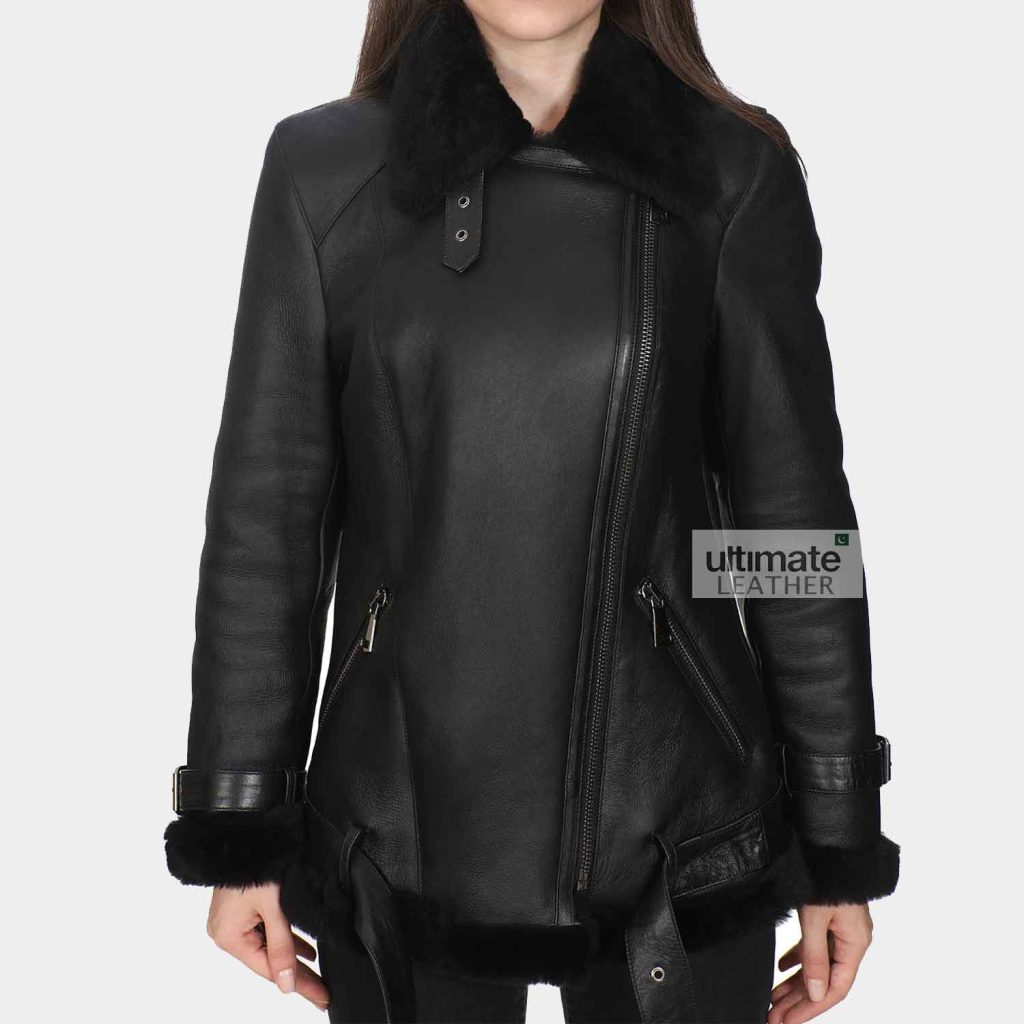 Get Women's Black Bomber Lambskin Leather Jacket Pakistan