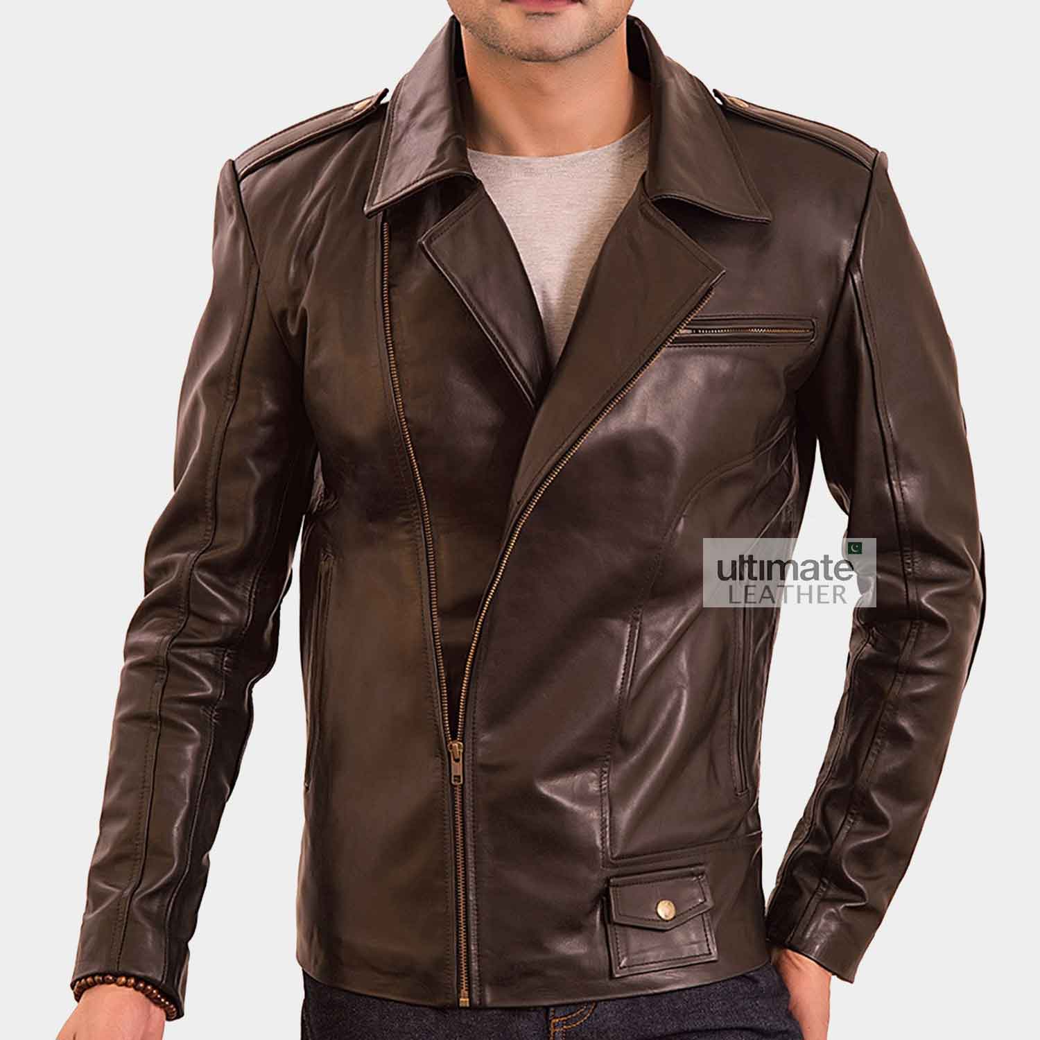 Mens Vintage Dark Brown Classic Brando Style Leather Jacket