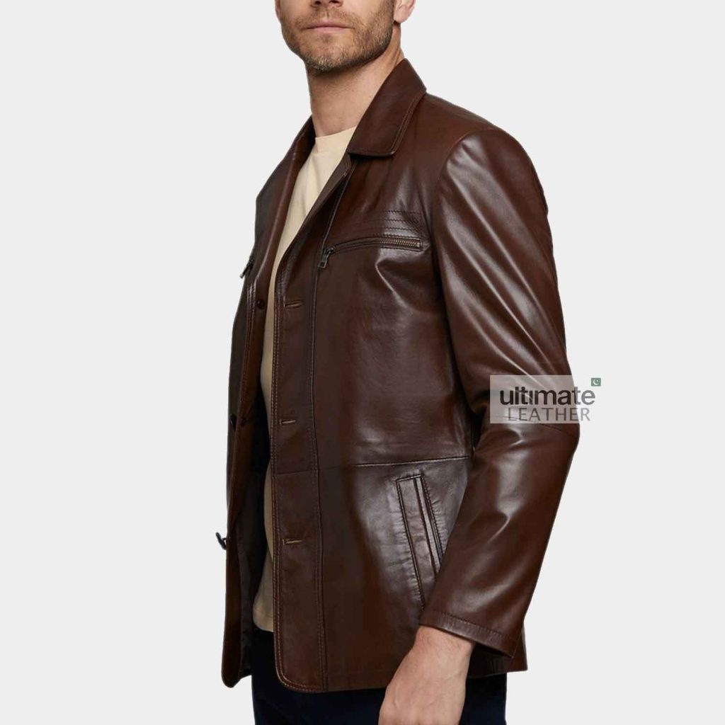 Mens Winter Casual Brown Simple Leather Outfit Jacket