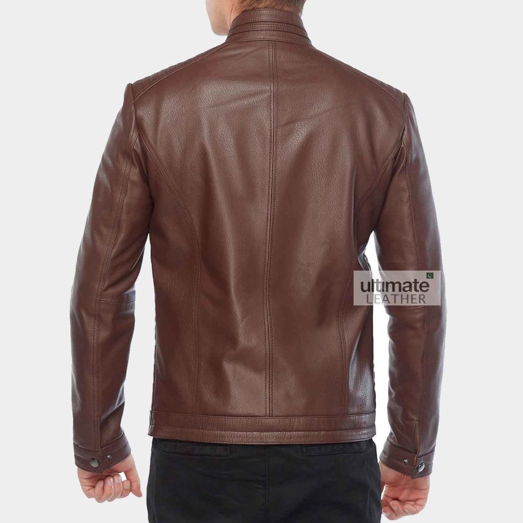 Mens Casual Wear Brown Slim Fit Leather Jacket Pakistan