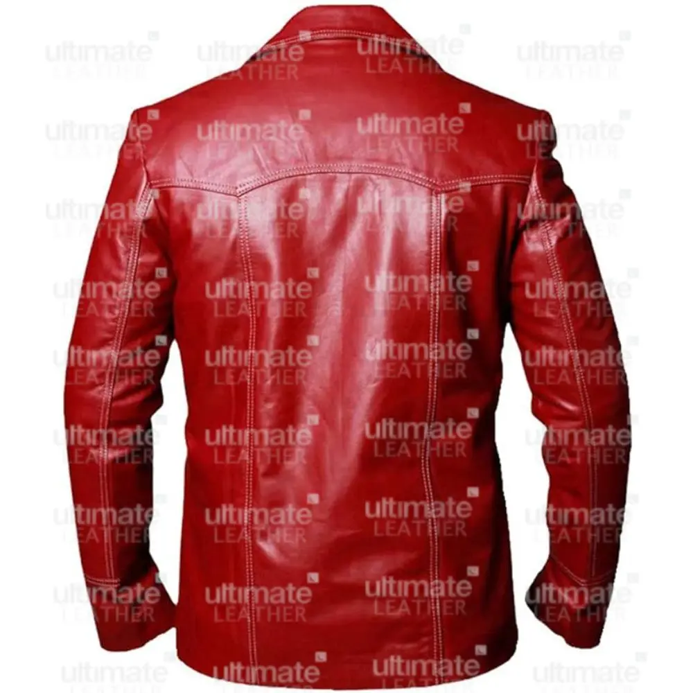 Men's Red Real Leather Blazer - Image 2